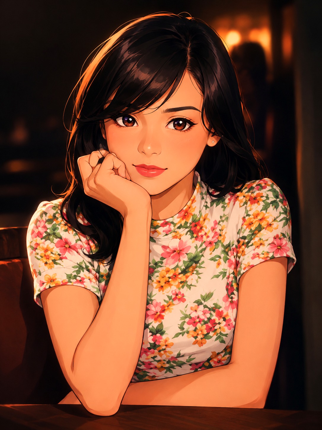 Portrait of the woman in a floral dress